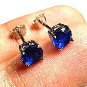 Sterling Silver 925 Sapphire CZ Stud Earrings 5mm | Round Cut Birthstone Jewelry